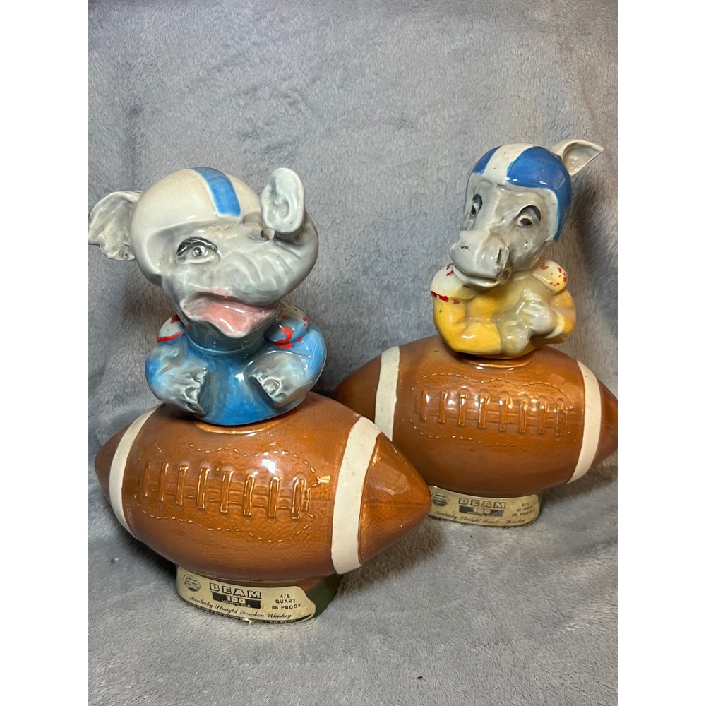 Vintage Jim Beam Football Player Elephant Hippo Whiskey Decanter Bottle 1972